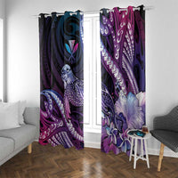 Hawaiian Monk Seal Window Curtain Kakau Tribal Pattern Violet Gradient LT05 With Grommets Violet - Polynesian Pride