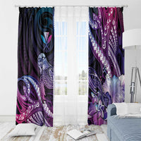 Hawaiian Monk Seal Window Curtain Kakau Tribal Pattern Violet Gradient LT05 - Polynesian Pride