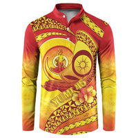 Vanuatu 45 Yia Indipendens Anivesari Button Sweatshirt Tamtam Drum With Boar Tusk LT05 Yellow - Polynesian Pride