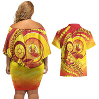 Vanuatu 46 Yia Indipendens Anivesari Couples Matching Off Shoulder Short Dress and Hawaiian Shirt Tamtam Drum With Boar Tusk LT05 - Polynesian Pride
