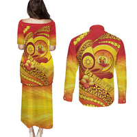 Vanuatu 46 Yia Indipendens Anivesari Couples Matching Puletasi and Long Sleeve Button Shirt Tamtam Drum With Boar Tusk LT05 - Polynesian Pride