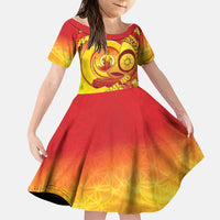 Vanuatu 46 Yia Indipendens Anivesari Family Matching Off The Shoulder Long Sleeve Dress and Hawaiian Shirt Tamtam Drum With Boar Tusk LT05 Daughter's Dress Yellow - Polynesian Pride
