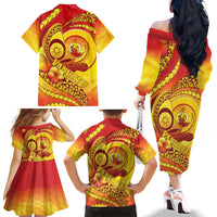 Vanuatu 46 Yia Indipendens Anivesari Family Matching Off The Shoulder Long Sleeve Dress and Hawaiian Shirt Tamtam Drum With Boar Tusk LT05 - Polynesian Pride
