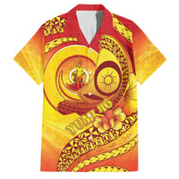 Vanuatu 46 Yia Indipendens Anivesari Family Matching Off The Shoulder Long Sleeve Dress and Hawaiian Shirt Tamtam Drum With Boar Tusk LT05 Dad's Shirt - Short Sleeve Yellow - Polynesian Pride
