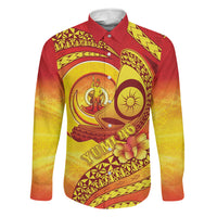 Vanuatu 46 Yia Indipendens Anivesari Family Matching Off The Shoulder Long Sleeve Dress and Hawaiian Shirt Tamtam Drum With Boar Tusk LT05 Dad's Shirt - Long Sleeve Yellow - Polynesian Pride