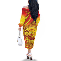 Vanuatu 46 Yia Indipendens Anivesari Family Matching Off The Shoulder Long Sleeve Dress and Hawaiian Shirt Tamtam Drum With Boar Tusk LT05 - Polynesian Pride