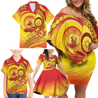 Vanuatu 46 Yia Indipendens Anivesari Family Matching Off Shoulder Short Dress and Hawaiian Shirt Tamtam Drum With Boar Tusk LT05 - Polynesian Pride