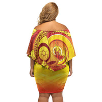 Vanuatu 46 Yia Indipendens Anivesari Family Matching Off Shoulder Short Dress and Hawaiian Shirt Tamtam Drum With Boar Tusk LT05 - Polynesian Pride