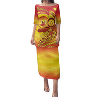Vanuatu 46 Yia Indipendens Anivesari Family Matching Puletasi and Hawaiian Shirt Tamtam Drum With Boar Tusk LT05 Mom's Dress Yellow - Polynesian Pride