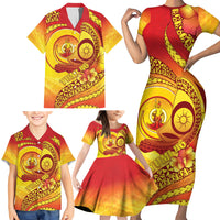 Vanuatu 46 Yia Indipendens Anivesari Family Matching Short Sleeve Bodycon Dress and Hawaiian Shirt Tamtam Drum With Boar Tusk LT05 - Polynesian Pride
