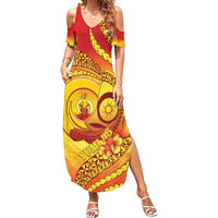 Vanuatu 45 Yia Indipendens Anivesari Family Matching Summer Maxi Dress and Hawaiian Shirt Tamtam Drum With Boar Tusk - Polynesian Pride
