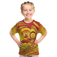 Vanuatu 46 Yia Indipendens Anivesari Kid T Shirt Tamtam Drum With Boar Tusk LT05 Yellow - Polynesian Pride