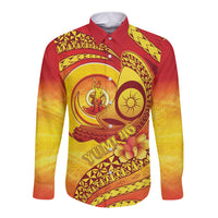 Vanuatu 46 Yia Indipendens Anivesari Long Sleeve Button Shirt Tamtam Drum With Boar Tusk LT05 Unisex Yellow - Polynesian Pride