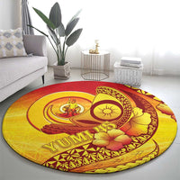 Vanuatu 46 Yia Indipendens Anivesari Round Carpet Tamtam Drum With Boar Tusk LT05 - Polynesian Pride