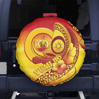Vanuatu 46 Yia Indipendens Anivesari Spare Tire Cover Tamtam Drum With Boar Tusk LT05 No hole Yellow - Polynesian Pride