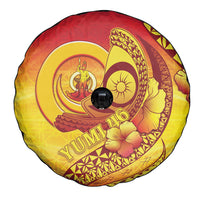 Vanuatu 46 Yia Indipendens Anivesari Spare Tire Cover Tamtam Drum With Boar Tusk LT05 - Polynesian Pride