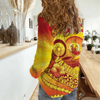 Vanuatu 45 Yia Indipendens Anivesari Women Casual Shirt Tamtam Drum With Boar Tusk - Polynesian Pride