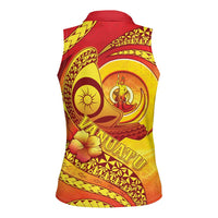 Vanuatu 45 Yia Indipendens Anivesari Women Sleeveless Polo Shirt Tamtam Drum With Boar Tusk - Polynesian Pride