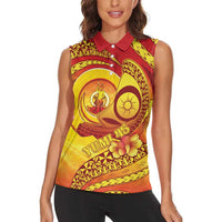 Vanuatu 45 Yia Indipendens Anivesari Women Sleeveless Polo Shirt Tamtam Drum With Boar Tusk - Polynesian Pride