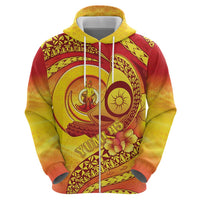 Vanuatu 46 Yia Indipendens Anivesari Zip Hoodie Tamtam Drum With Boar Tusk LT05 Pullover Hoodie Yellow - Polynesian Pride