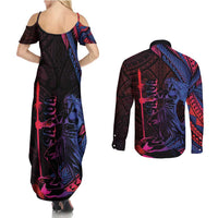 Samoan Pride Couples Matching Summer Maxi Dress and Long Sleeve Button Shirt The Tui Manua LT05 - Polynesian Pride