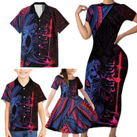 Samoan Pride Family Matching Short Sleeve Bodycon Dress and Hawaiian Shirt The Tui Manua - Polynesian Pride