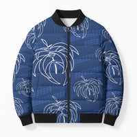 Aloha Hawaii Acacia Koa Leaves Bomber Puffer Jacket Navy Kakau Tribal Pattern LT05 Unisex Navy - Polynesian Pride