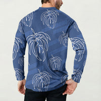 Aloha Hawaii Acacia Koa Leaves Button Sweatshirt Navy Kakau Tribal Pattern LT05 - Polynesian Pride