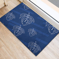 Aloha Hawaii Acacia Koa Leaves Rubber Doormat Navy Kakau Tribal Pattern LT05 - Polynesian Pride