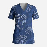 Aloha Hawaii Acacia Koa Leaves Scrub Top Navy Kakau Tribal Pattern LT05 Adult Navy - Polynesian Pride