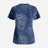 Aloha Hawaii Acacia Koa Leaves Scrub Top Navy Kakau Tribal Pattern LT05 - Polynesian Pride