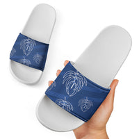 Aloha Hawaii Acacia Koa Leaves Slide Sandals Navy Kakau Tribal Pattern LT05 - Polynesian Pride