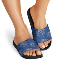 Aloha Hawaii Acacia Koa Leaves Slide Sandals Navy Kakau Tribal Pattern LT05 - Polynesian Pride