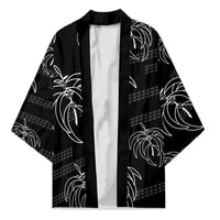 Aloha Hawaii Acacia Koa Leaves Kimono Black Kakau Tribal Pattern LT05 Unisex Black - Polynesian Pride