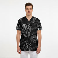 Aloha Hawaii Acacia Koa Leaves Scrub Top Black Kakau Tribal Pattern LT05 - Polynesian Pride