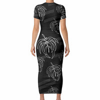 Aloha Hawaii Acacia Koa Leaves Short Sleeve Bodycon Dress Black Kakau Tribal Pattern LT05 - Polynesian Pride