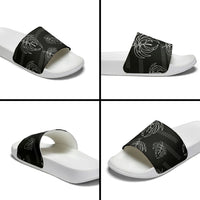 Aloha Hawaii Acacia Koa Leaves Slide Sandals Black Kakau Tribal Pattern LT05 - Polynesian Pride