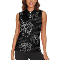 Aloha Hawaii Acacia Koa Leaves Women Sleeveless Polo Shirt Black Kakau Tribal Pattern LT05 - Polynesian Pride