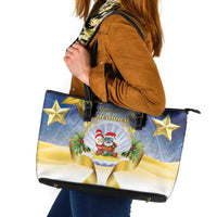 Niue Christmas Leather Tote Bag Seashell Santa Beach Vibes LT05 Navy - Polynesian Pride