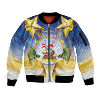 Niue Christmas Sleeve Zip Bomber Jacket Seashell Santa Beach Vibes - Polynesian Pride