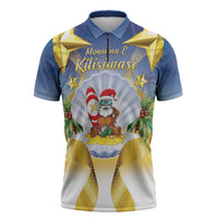 Niue Christmas Zipper Polo Shirt Seashell Santa Beach Vibes LT05 Navy - Polynesian Pride