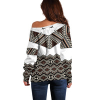 New Zealand Aotearoa Off Shoulder Sweater Taniko Art Simple Style LT05 - Polynesian Pride