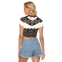 New Zealand Aotearoa Raglan Cropped T Shirt Taniko Art Simple Style LT05 - Polynesian Pride