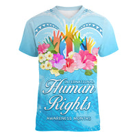Universal Human Rights Month Women V Neck T Shirt Polynesian Style LT05 Female Blue - Polynesian Pride