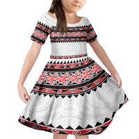 New Zealand Aotearoa Family Matching Mermaid Dress and Hawaiian Shirt With Kowhaiwhai Pattern Red Version LT05 Daughter's Dress Red - Polynesian Pride