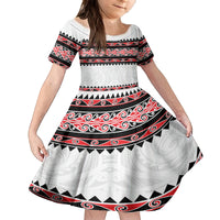 New Zealand Aotearoa Family Matching Off Shoulder Maxi Dress and Hawaiian Shirt With Kowhaiwhai Pattern Red Version LT05 Daughter's Dress Red - Polynesian Pride