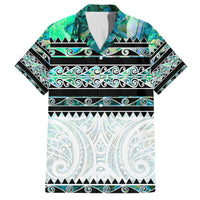 New Zealand Aotearoa Family Matching Tank Maxi Dress and Hawaiian Shirt With Paua Shell Kowhaiwhai Pattern LT05 Dad's Shirt - Short Sleeve Green - Polynesian Pride