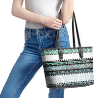 New Zealand Aotearoa Leather Tote Bag With Paua Shell Kowhaiwhai Pattern LT05 - Polynesian Pride