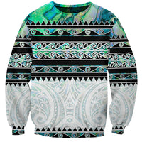 New Zealand Aotearoa Sweatshirt With Paua Shell Kowhaiwhai Pattern LT05 Unisex Green - Polynesian Pride