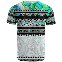 New Zealand Aotearoa T Shirt With Paua Shell Kowhaiwhai Pattern LT05 - Polynesian Pride